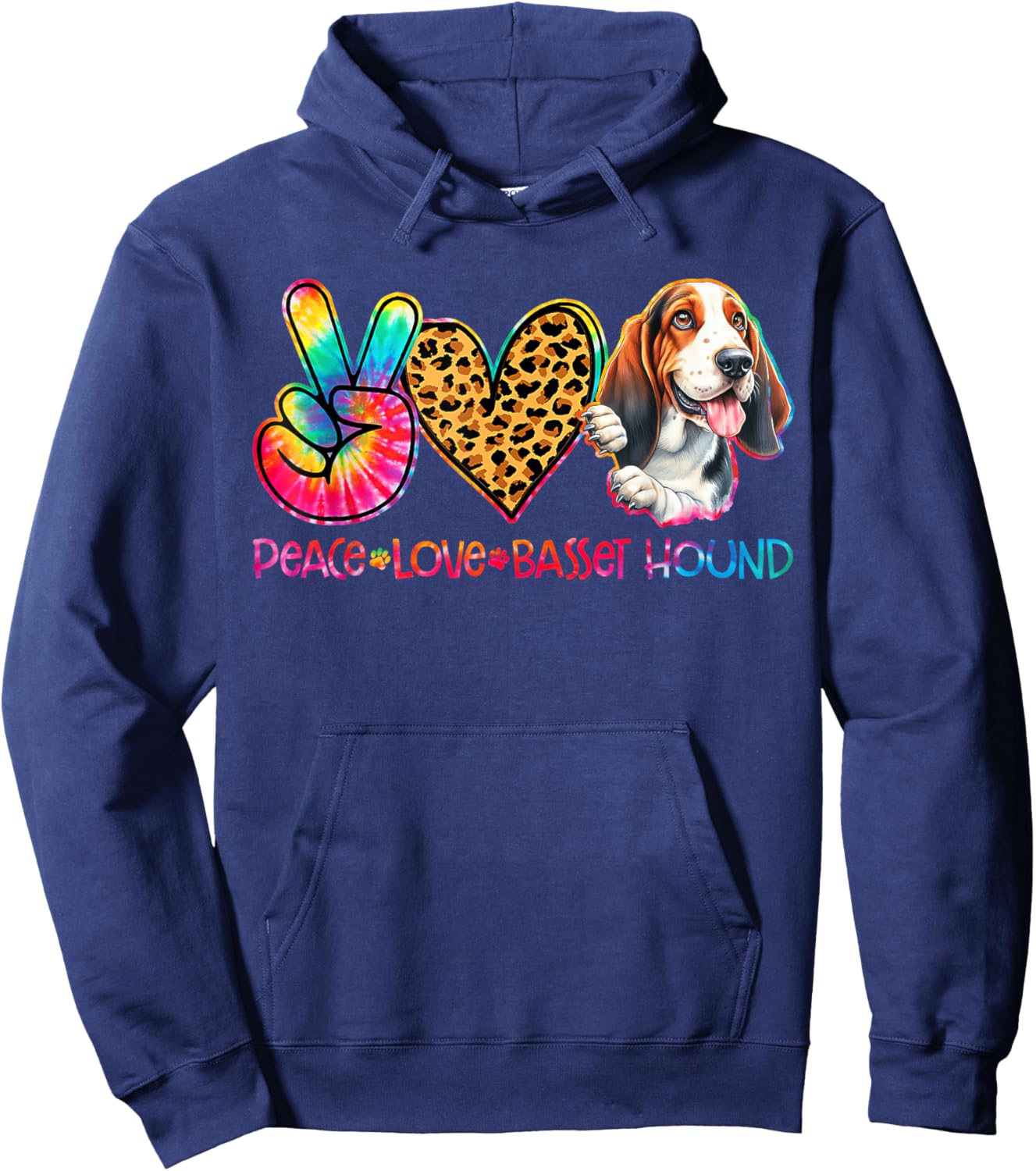 Peace Love Basset Hound Tie Dye Dog Lover Women Kids Hoodie - Hoodie | Navy