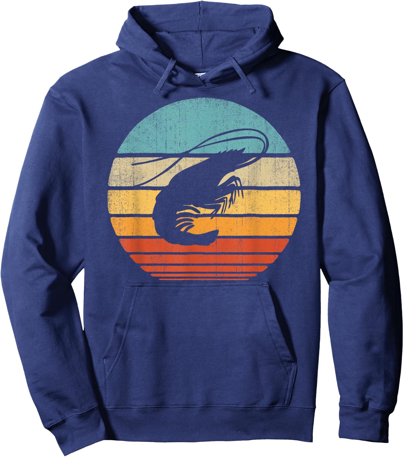 Shrimp Retro Vintage 60s 70s Sunset Sea Animal Seafood Lover Hoodie - Hoodie | Navy