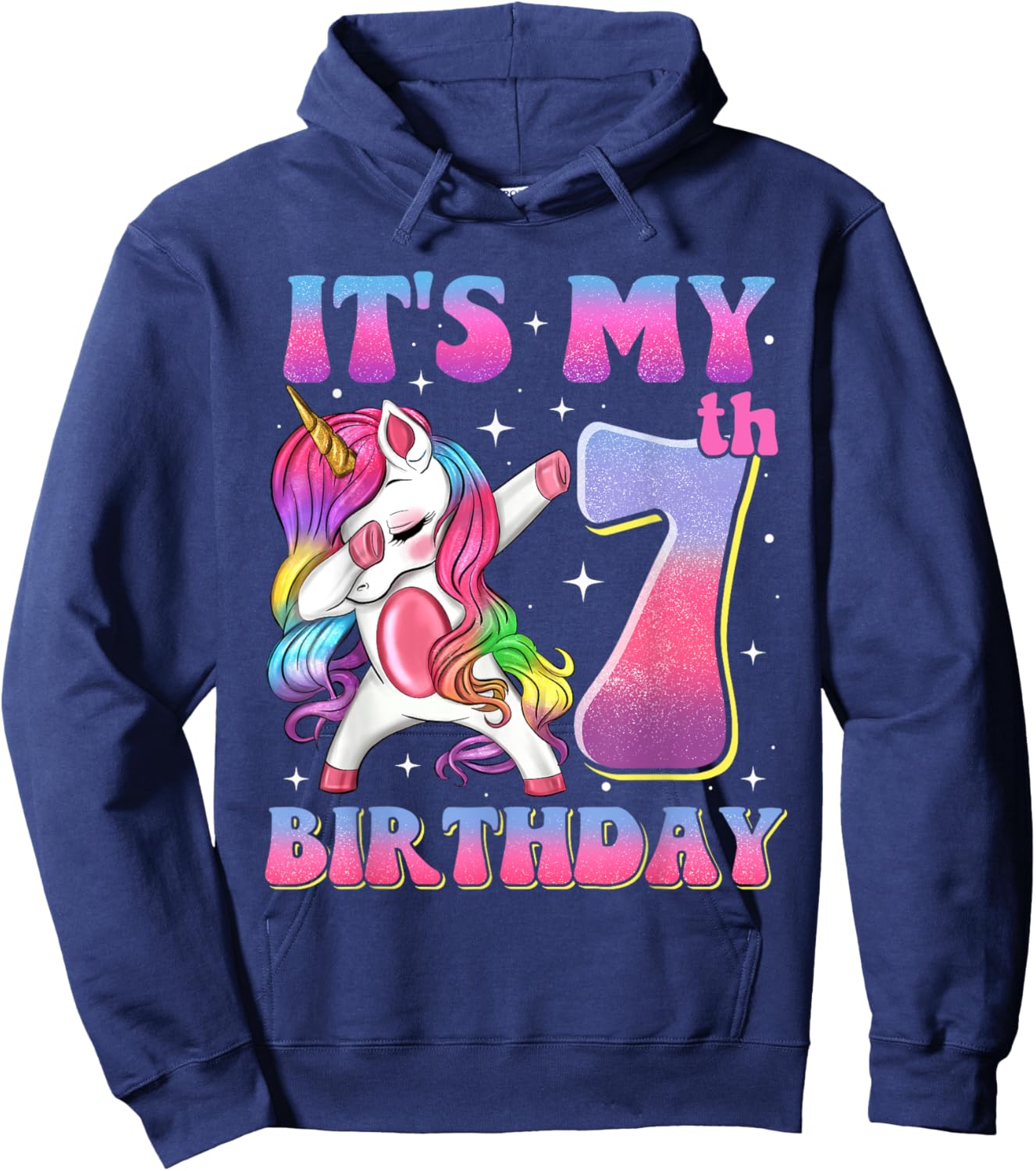 It's My 7th Birthday Dabbing Unicorn 7 Year Old Girls Kids Hoodie - Hoodie | Navy