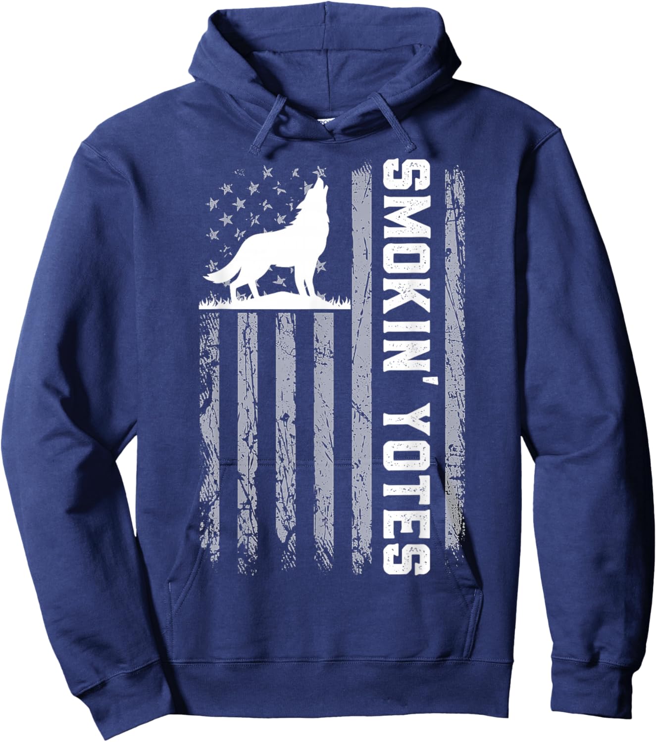 Smokin' Yotes USA Flag Coyote Hunting Patriotic Men Graphic Hoodie - Hoodie | Navy