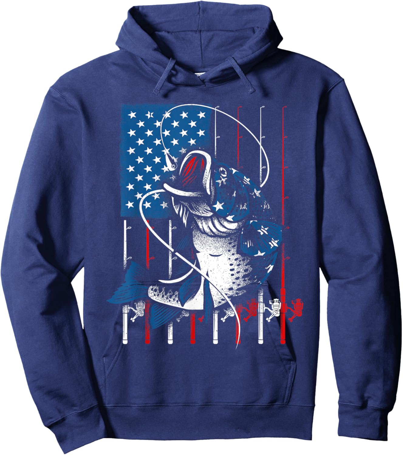 Cool Fishing Women American Flag USA Fish Lover Hoodie - Hoodie | Navy