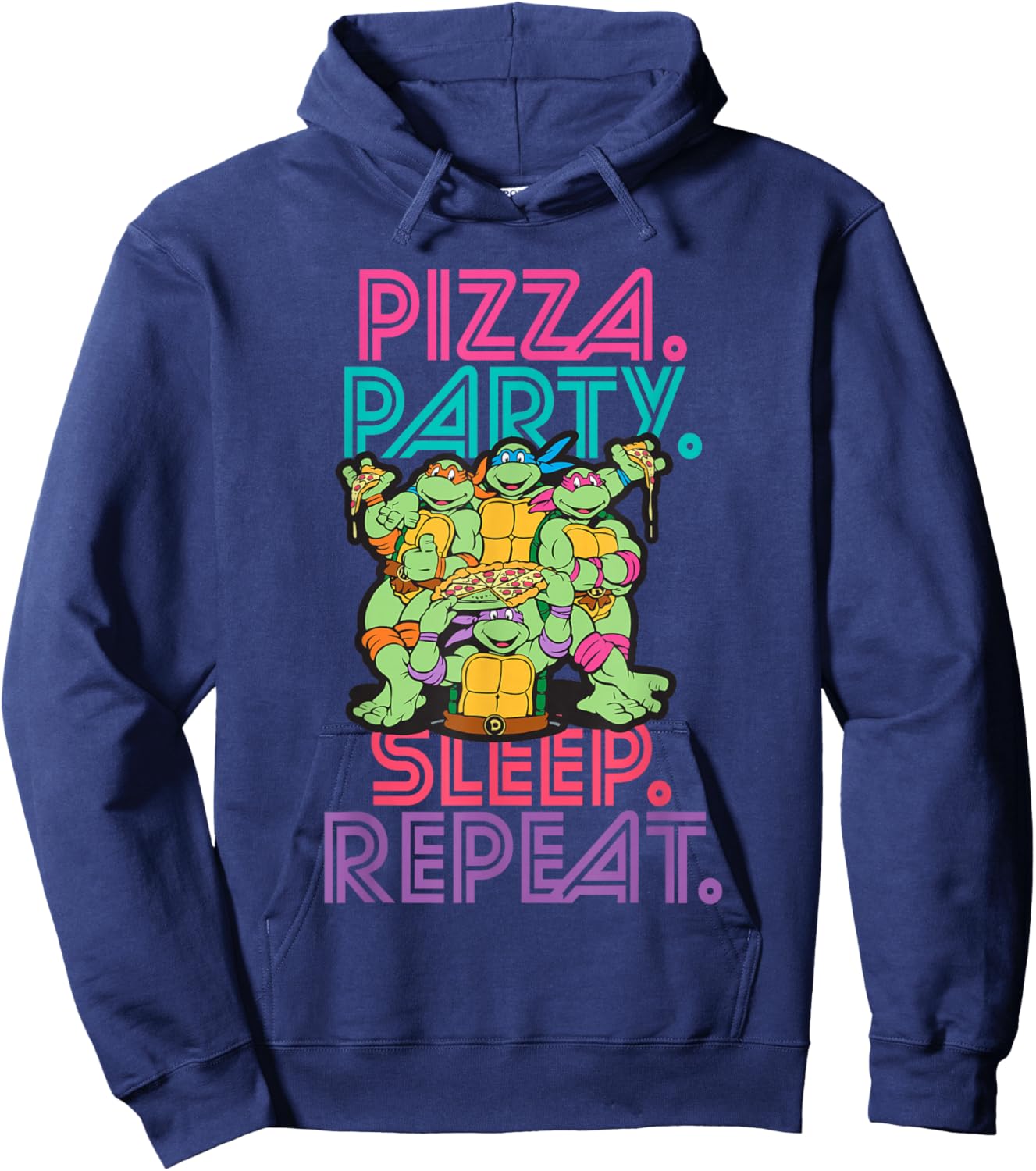 Teenage Mutant Ninja Turtles Pizza Party Sleep Repeat Neon Hoodie - Hoodie | Navy