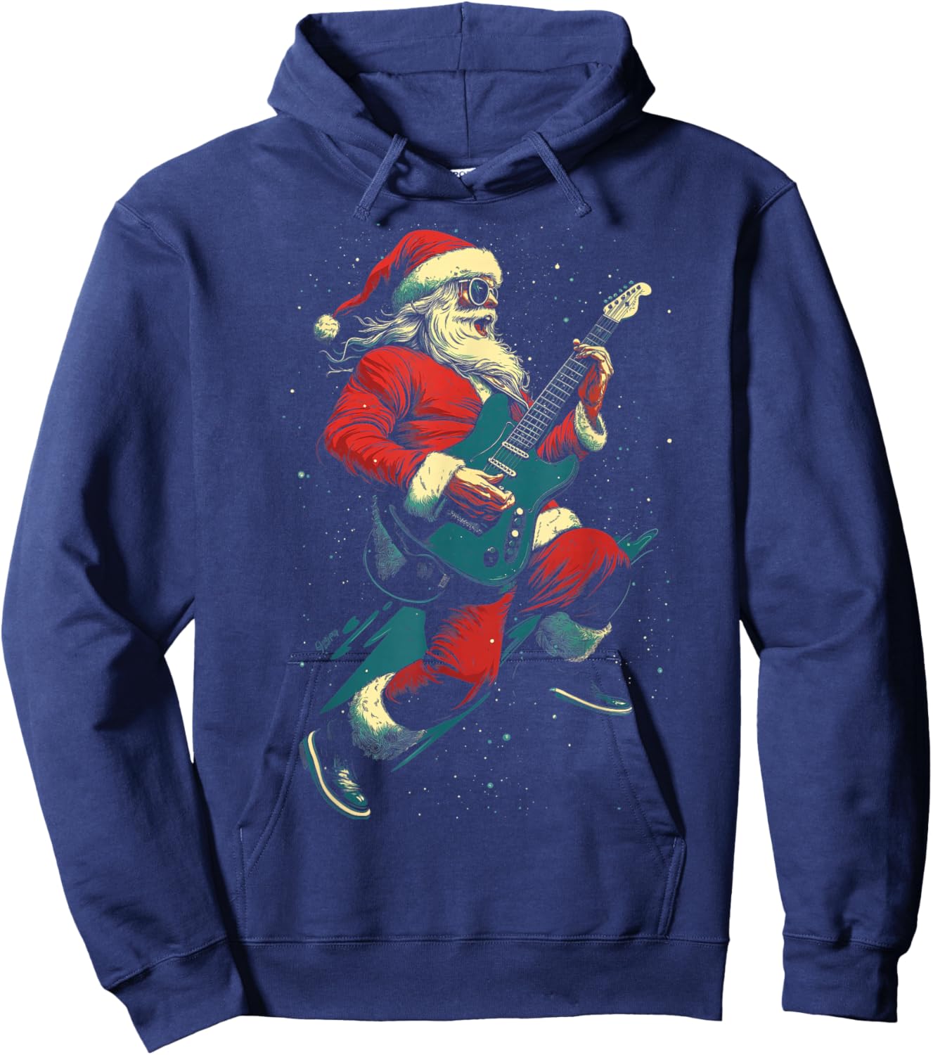 Rocking Christmas Santa Rock and Roll Guitar Lover Hoodie - Hoodie | Navy