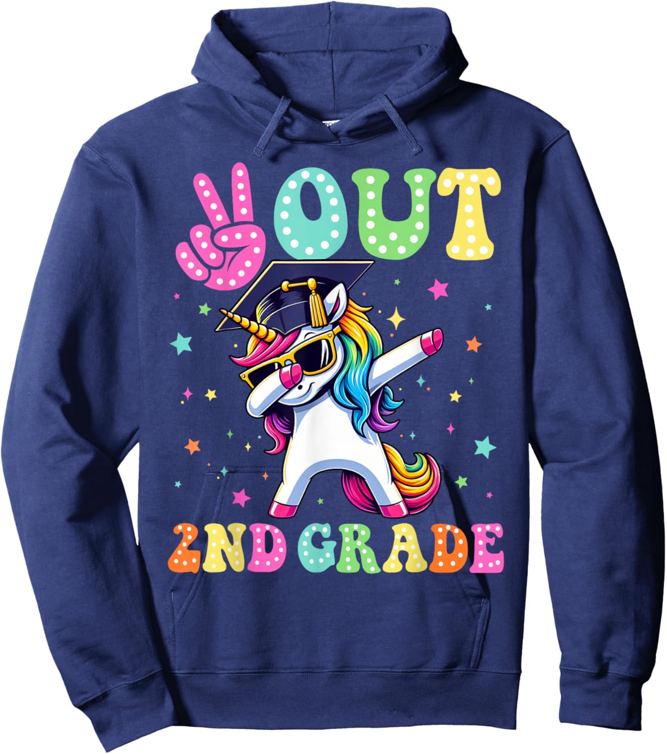 Unicorn Peace Out 2nd Grade Graduate Last Day Of School Kids Hoodie - Hoodie | Navy