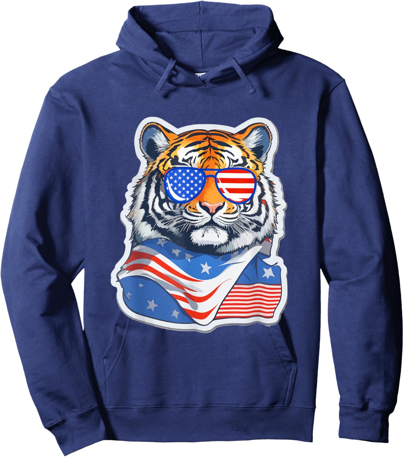 Patriotic Tiger 4th of July Sunglasses American Tiger Funny Hoodie - Hoodie | Navy