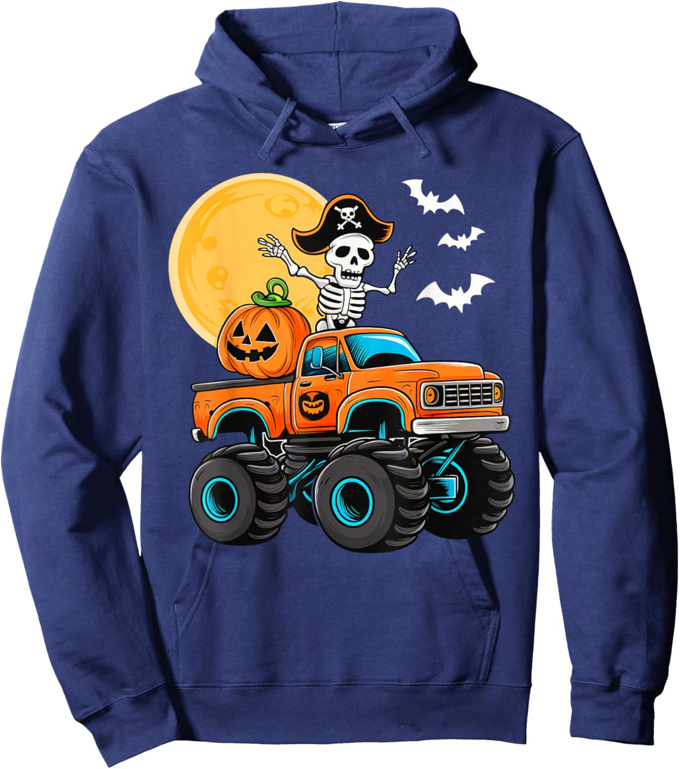 Funny Boys Halloween Monster Truck Skeleton Pirate Toddler Hoodie - Hoodie | Navy