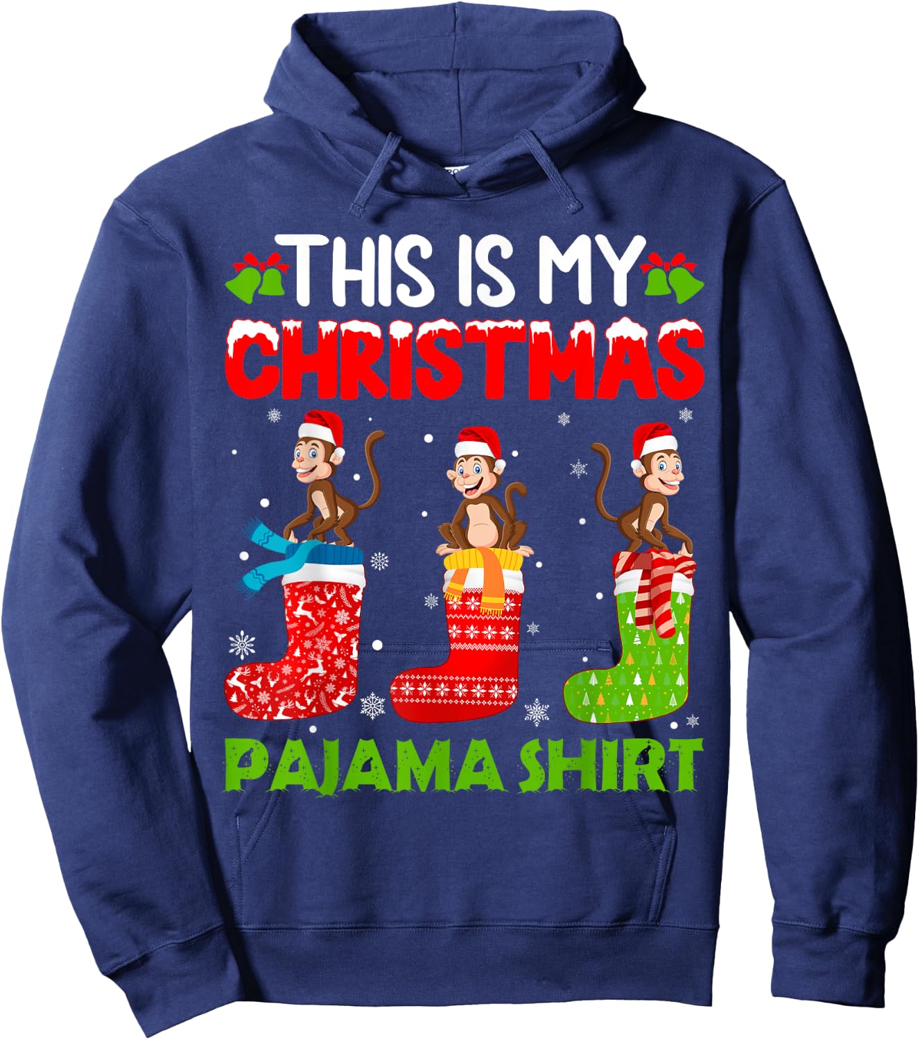 Monkey in Xmas Socks This is My Monkey Christmas Pajama Hoodie - Hoodie | Navy