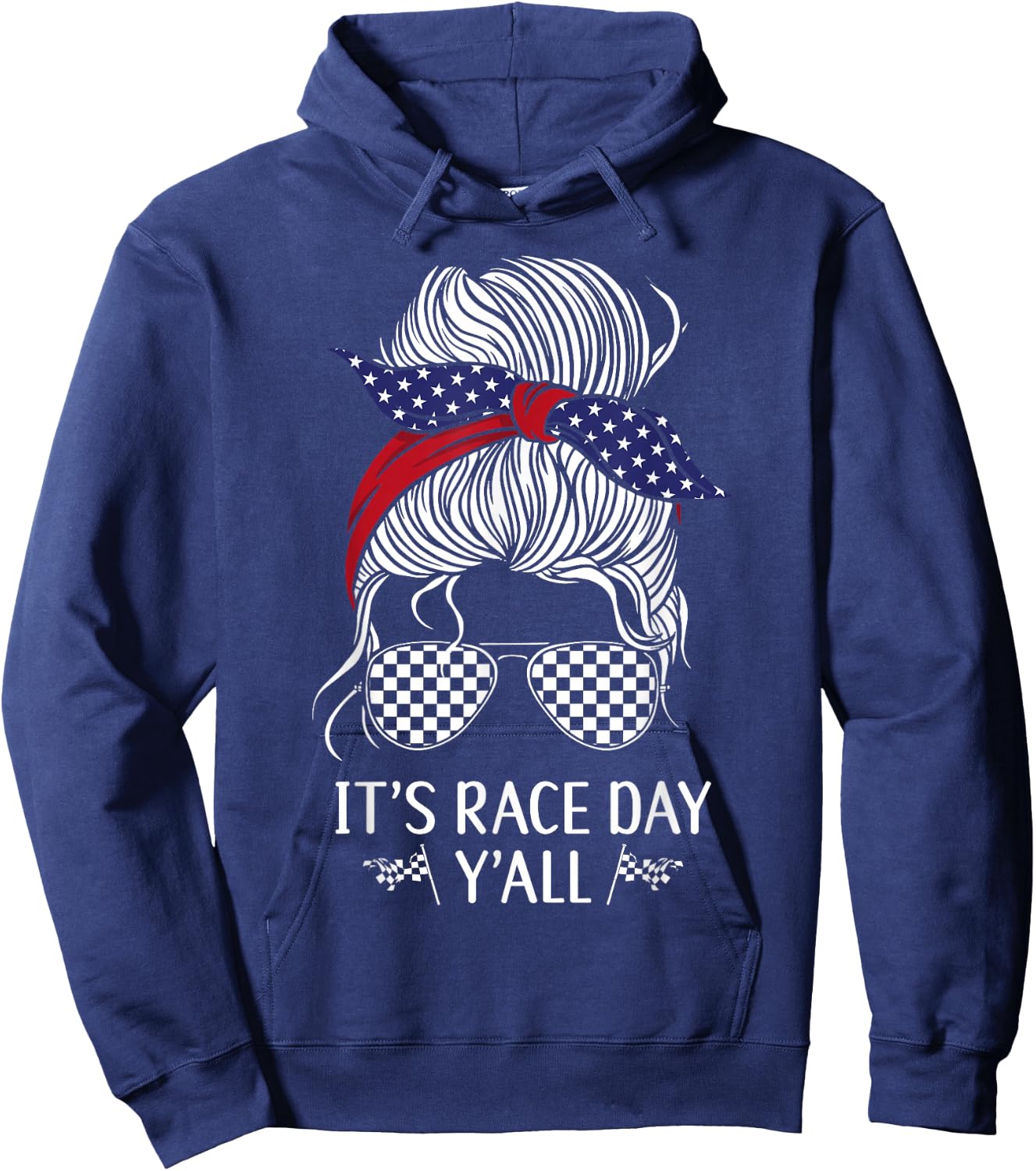Drag Racing Race Car Girl Sunglasses Flag It's Race Day Hoodie - Hoodie | Navy
