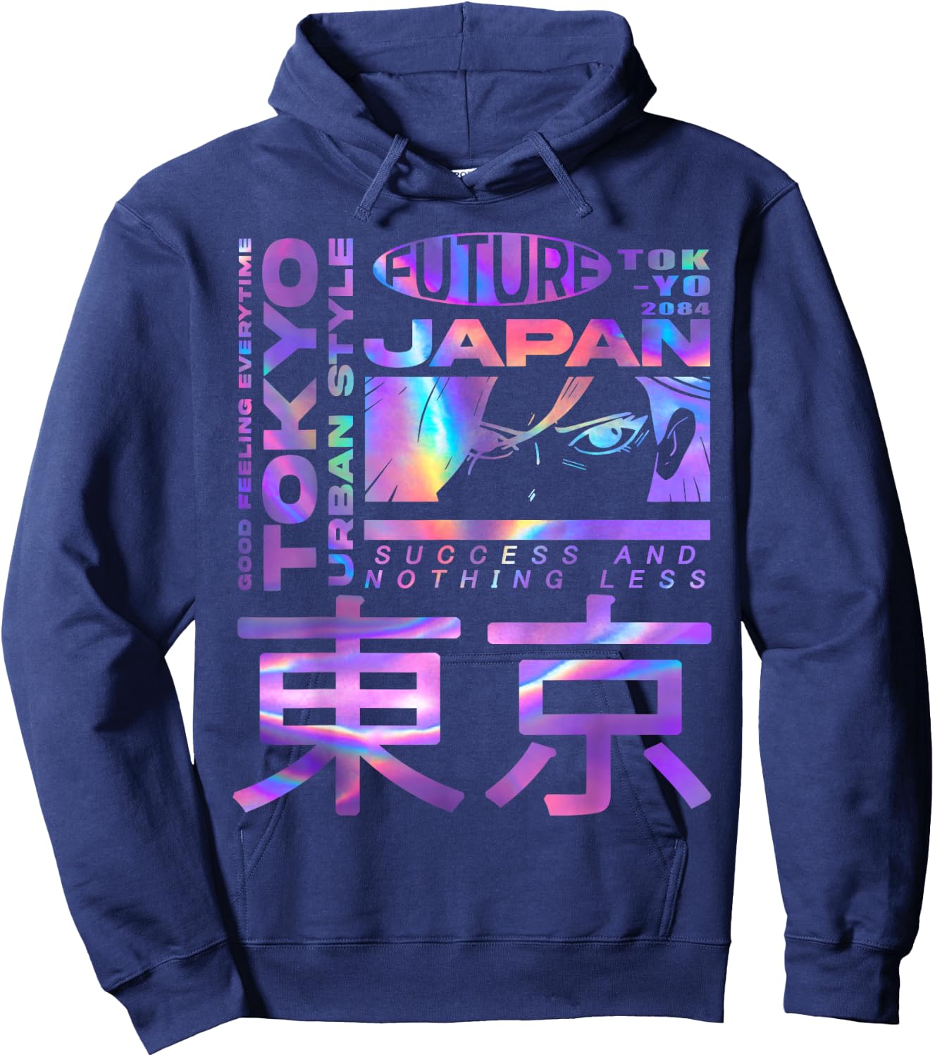 Japanese Cyberpunk Tokyo Anime Girl Eyes Vaporwave Aesthetic Hoodie - Hoodie | Navy