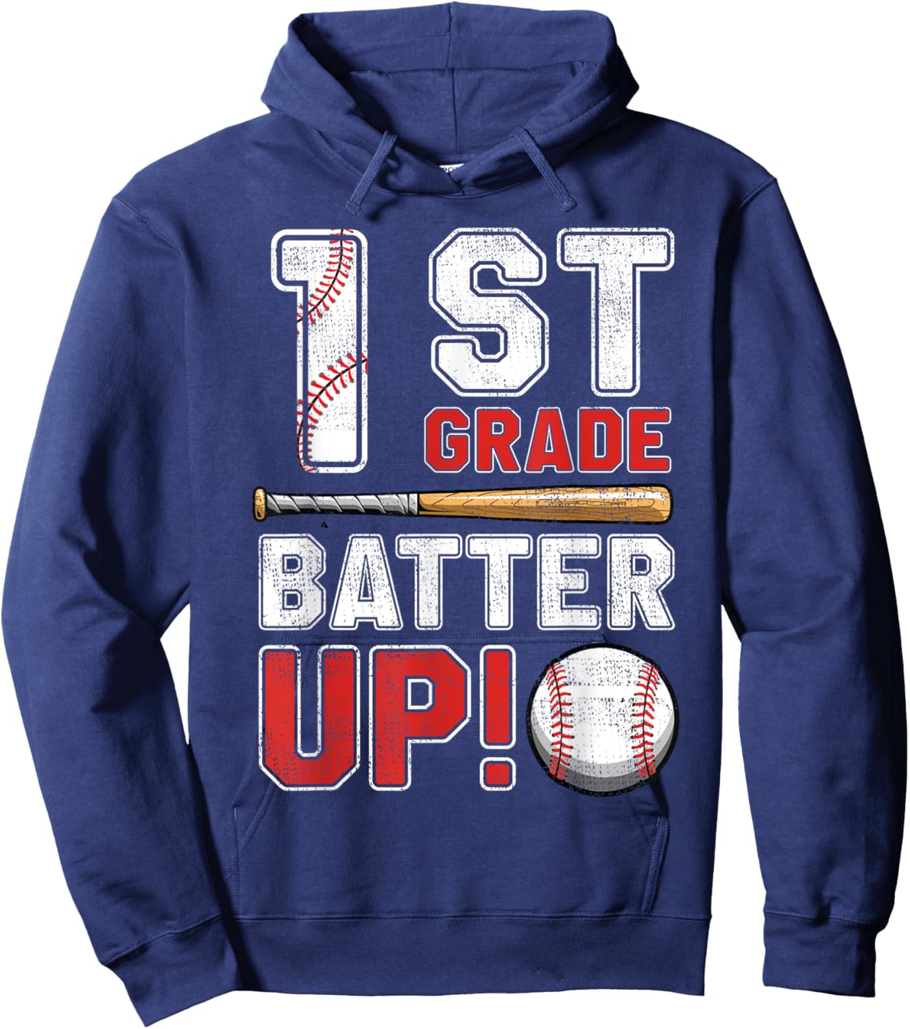 1st Grade Batter Up Baseball-First Grade Back To School Hoodie - Hoodie | Navy