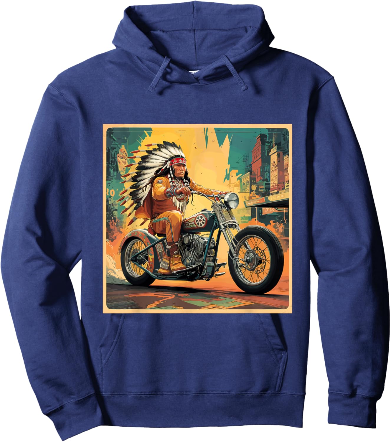 Vintage American Motorcycle Indian Men's Riding Old Biker Hoodie - Hoodie | Navy