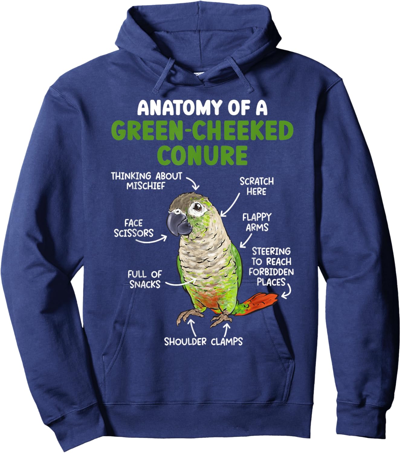 Anatomy Of A Green Cheeked Conure Parrot Bird Conure Hoodie - Hoodie | Navy