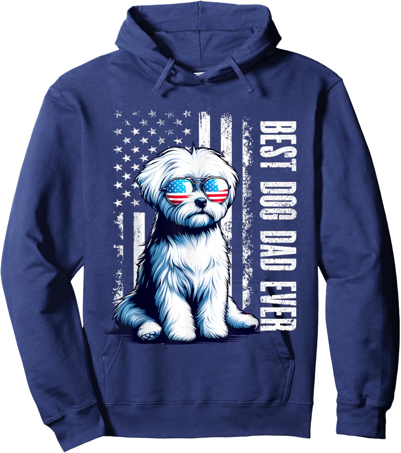Vintage Best Dog Dad Ever Maltese Dog American Flag Outfit Women Hoodie - Hoodie | Navy