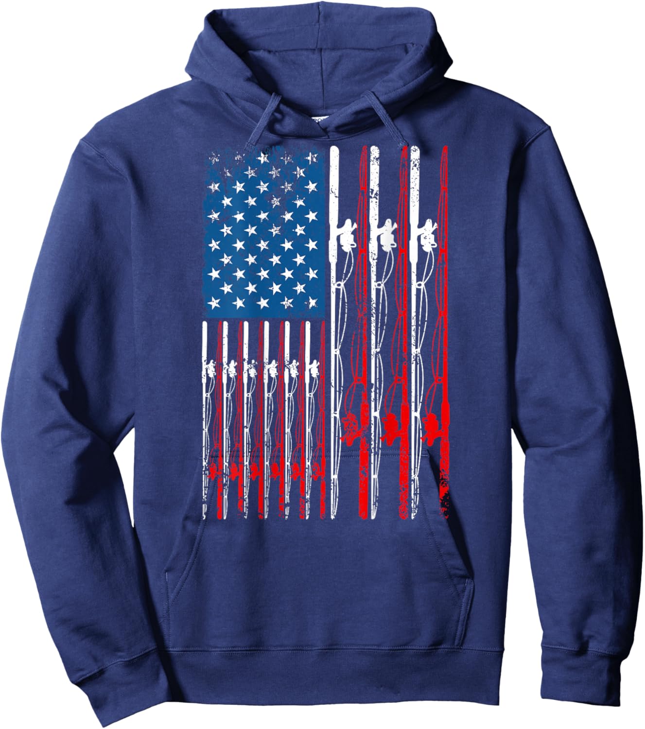 American Flag Fishing Rod Fishing Lover Vintage Fisherman Hoodie - Hoodie | Navy
