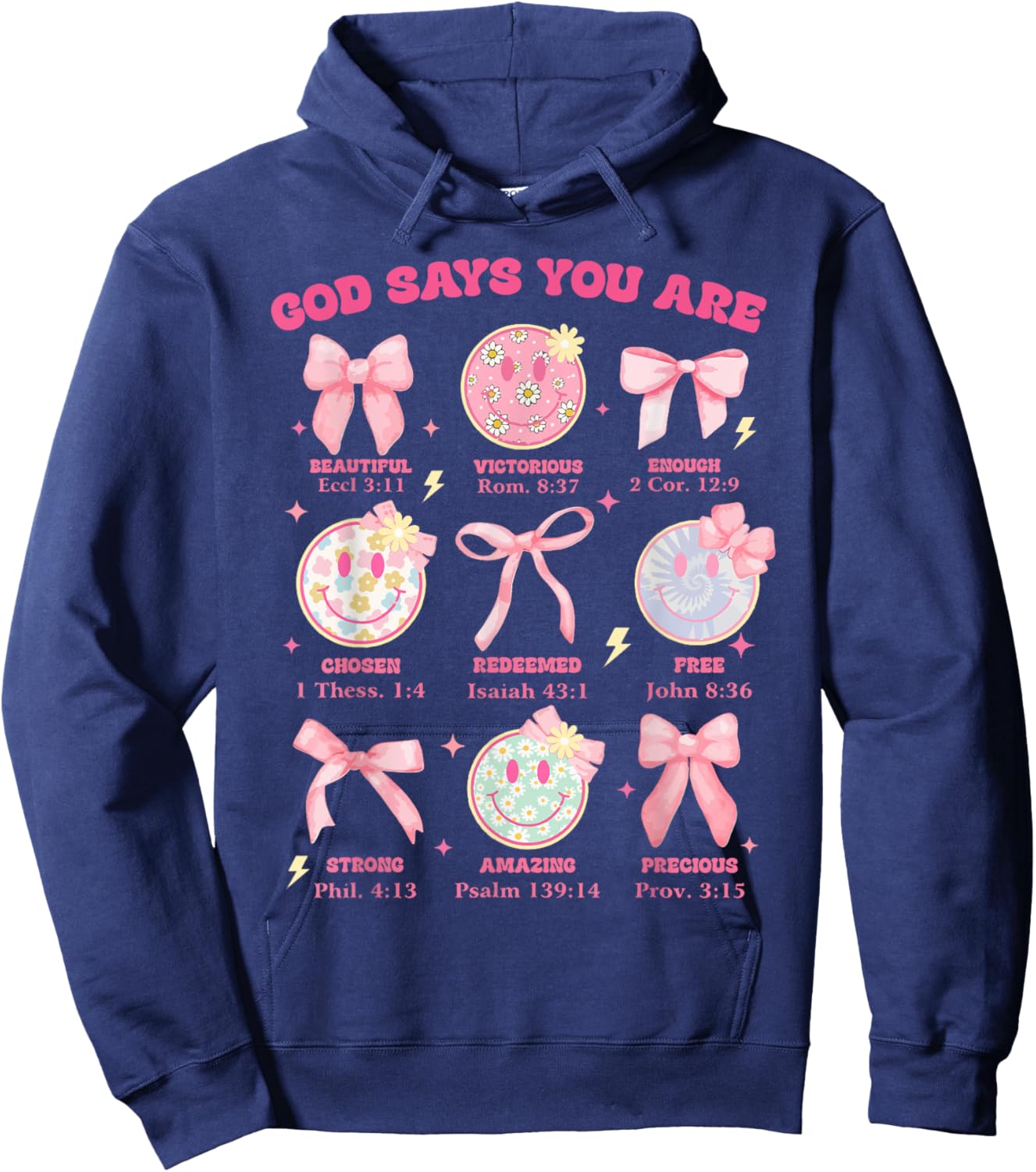 Funny God Says You Are Strong Loved Worthy Enough Hoodie - Hoodie | Navy