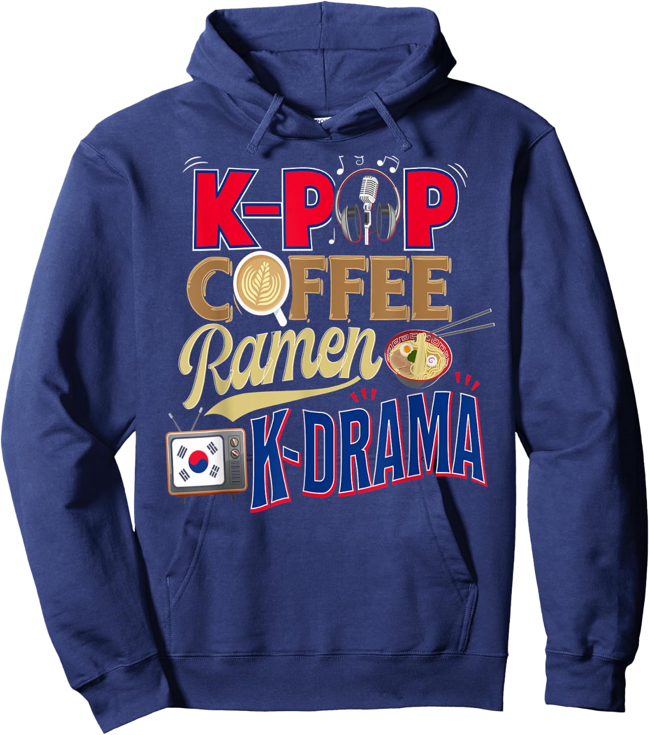 K-pop Merchandise Gift K-Drama Shirt Kpop Coffee Ramen Hoodie - Hoodie | Navy
