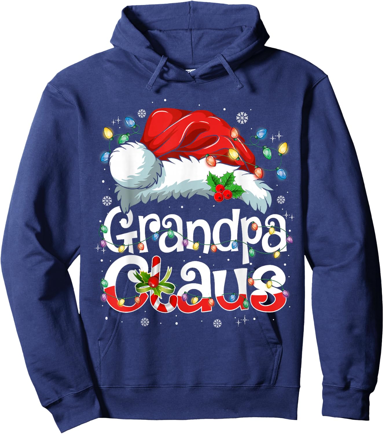 Grandpa Claus Shirt Christmas Lights Pajama Family Matching Hoodie - Hoodie | Navy