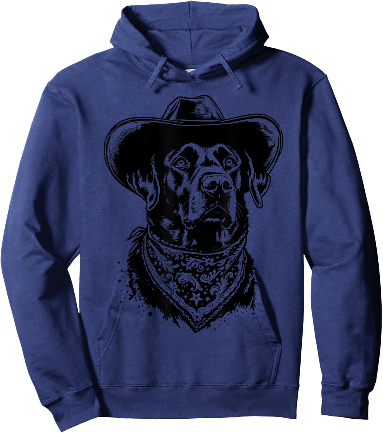 Retro Western Black Labrador Cowboy Hat and Bandana Hoodie - Hoodie | Navy