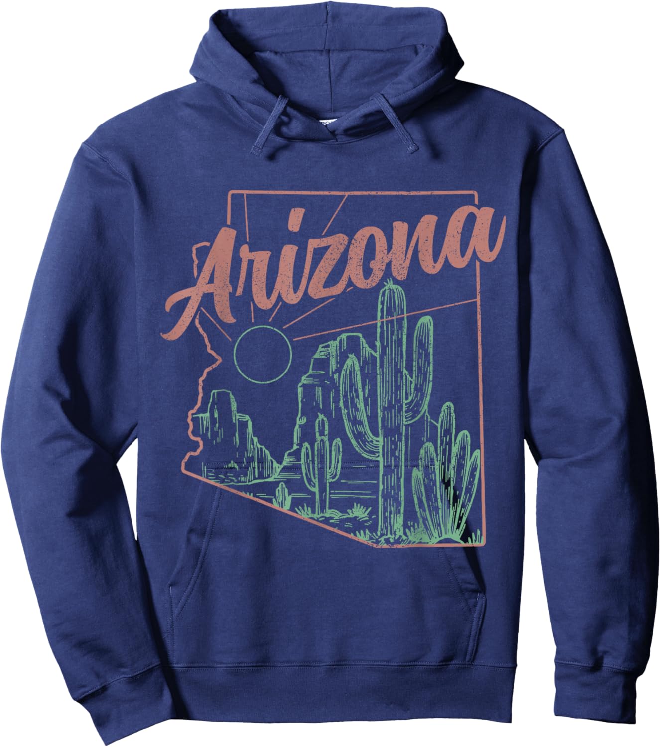 Arizona AZ Pride State Map Cactus Desert Vintage Hoodie - Hoodie | Navy