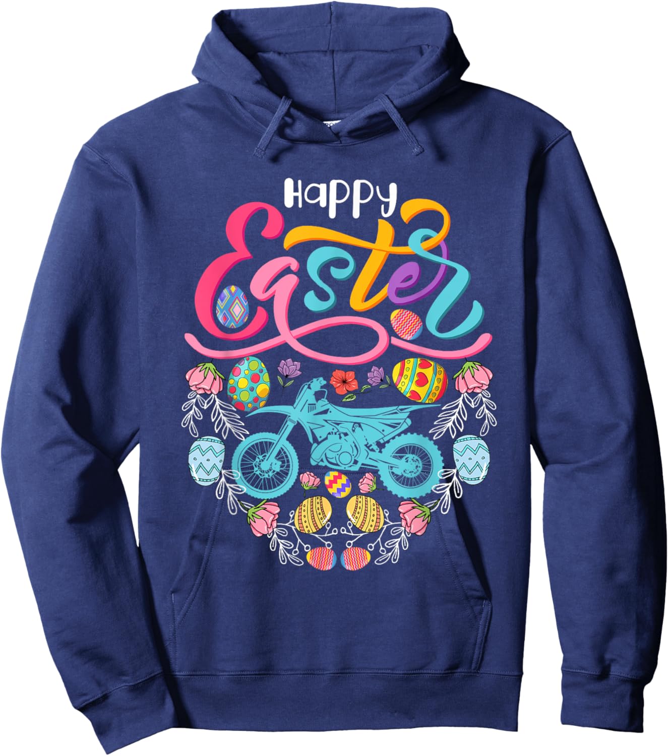 Happy Easter Dirt Bike In Easter Eggs Heart Shape Biker Hoodie - Hoodie | Navy