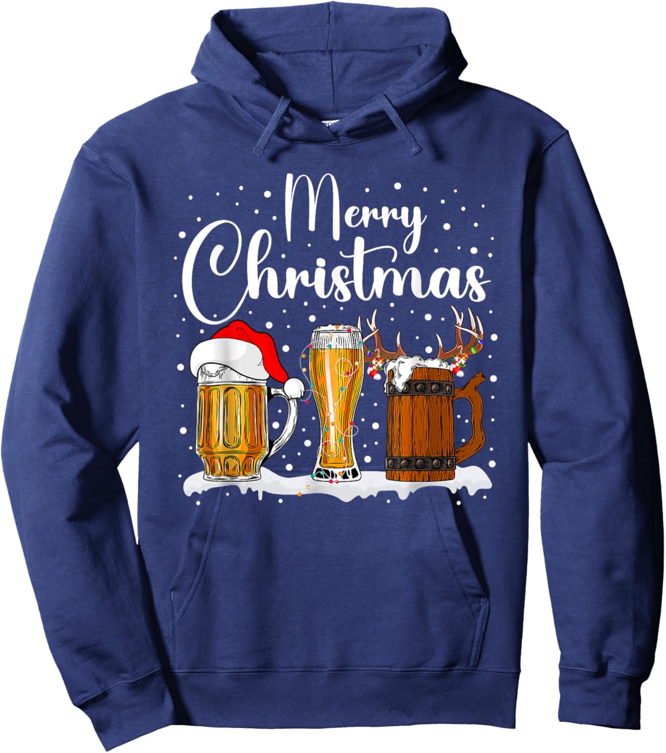 Christmas Pajamas Men Women Christmas Sweater Beer Glasses Hoodie - Hoodie | Navy