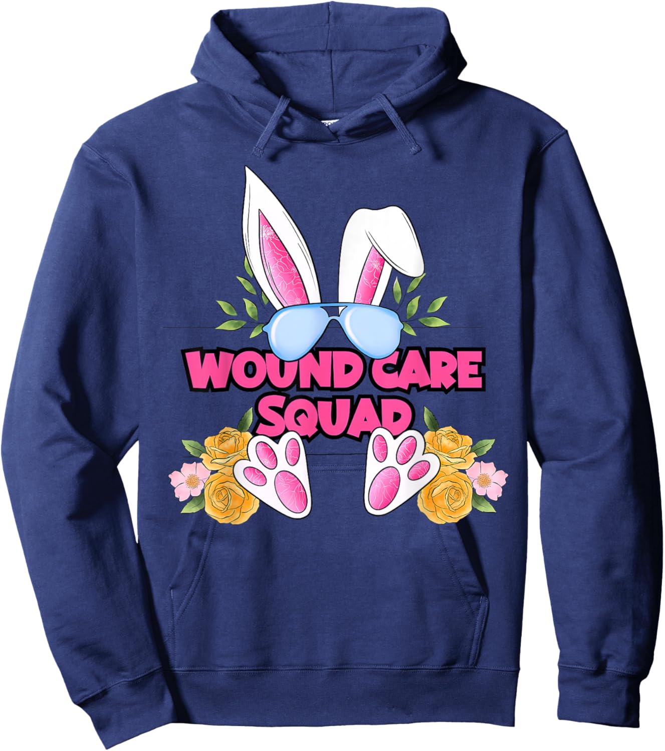 Wound Care Nurse Cute Bunny Flower Easter Day Nursing Wound Hoodie - Hoodie | Navy