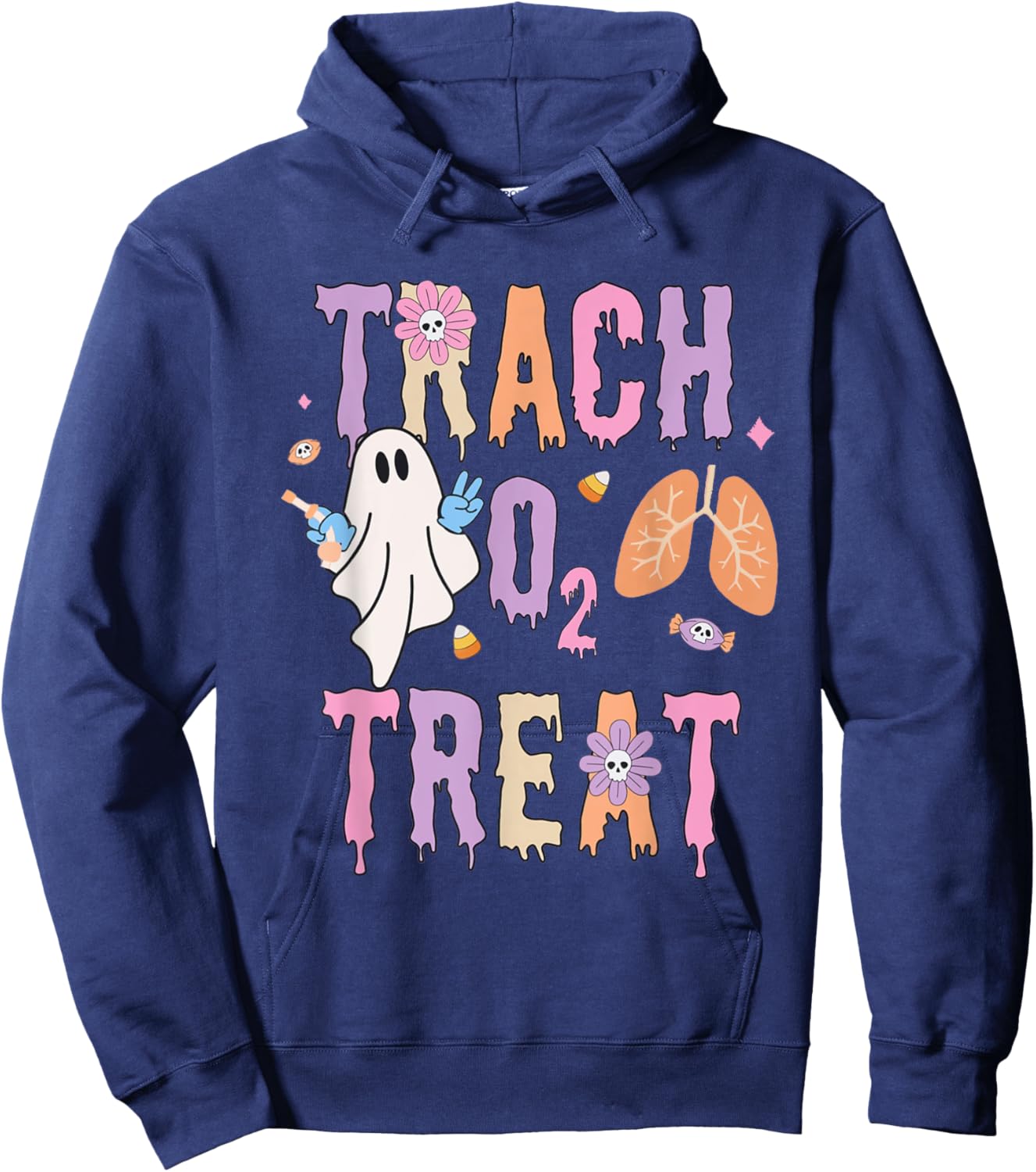 Trach or Treat Halloween Respiratory Therapist Pulmonary Hoodie - Hoodie | Navy