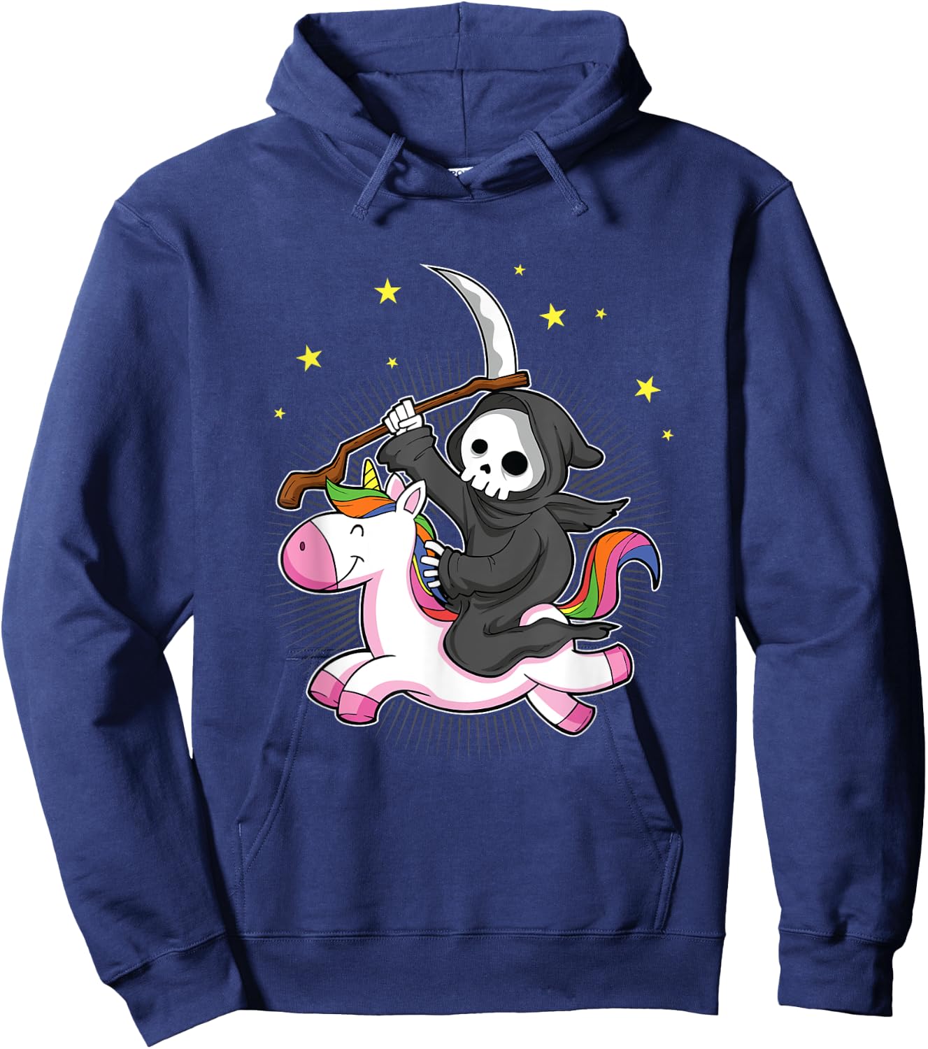 Death Metal Rock Music Halloween Grim Reaper Riding Unicorn Hoodie - Hoodie | Navy