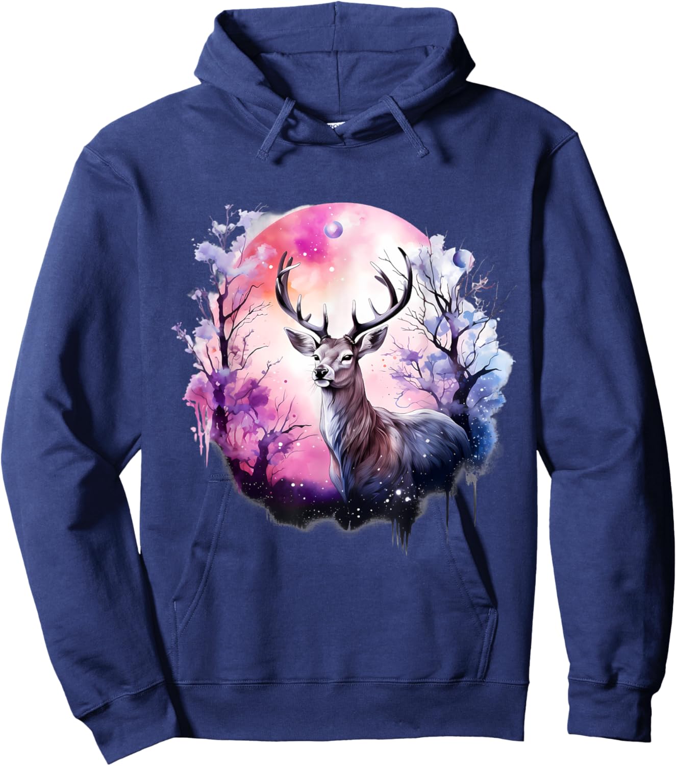 Deer Nature Animal Print Forest Floral Artwork Wildlife Hoodie - Hoodie | Navy