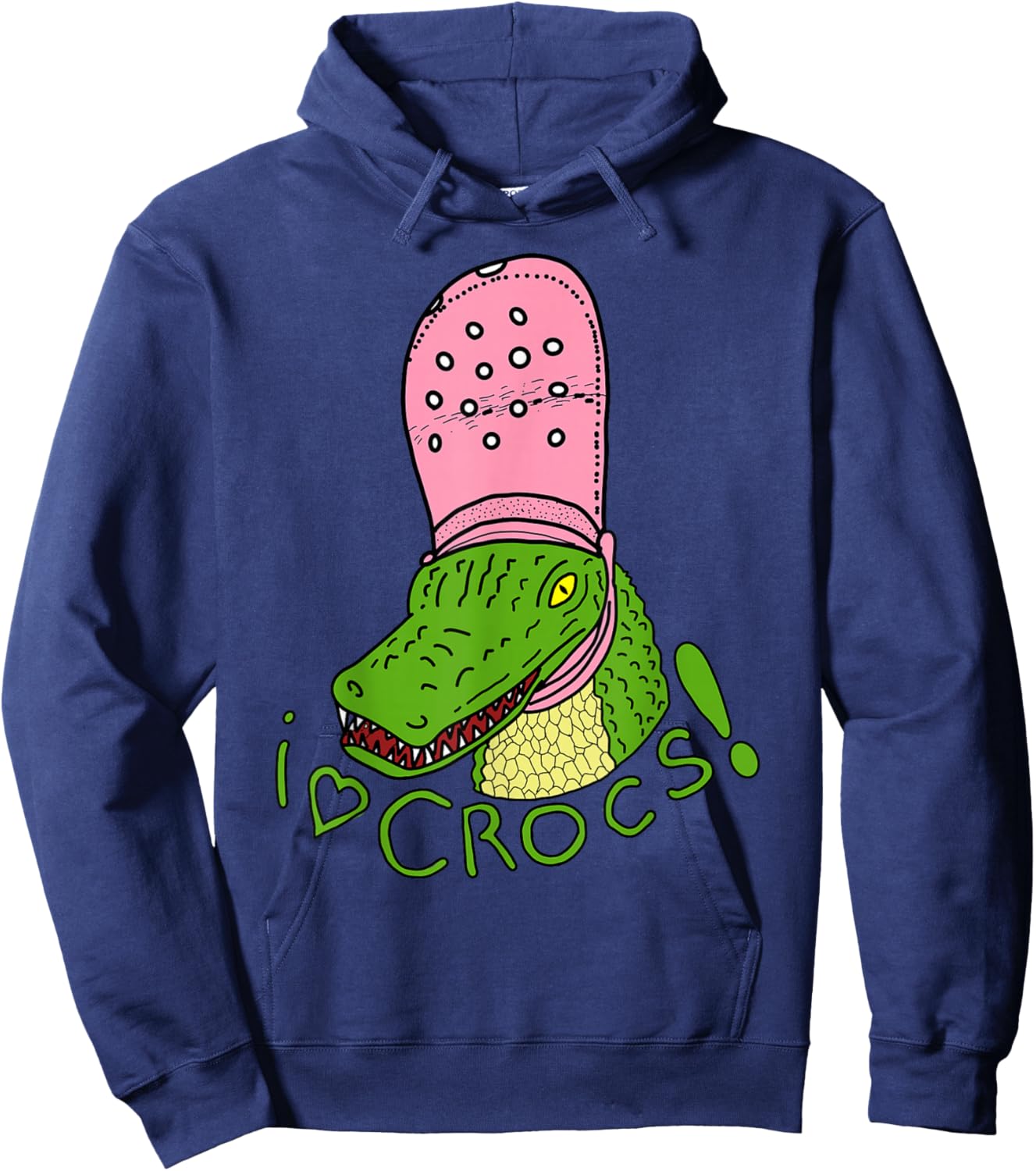 I Love Crocs Funny Alligator - Crocodile Wearing Cute Fangs , Black, S Hoodie - Hoodie | Navy