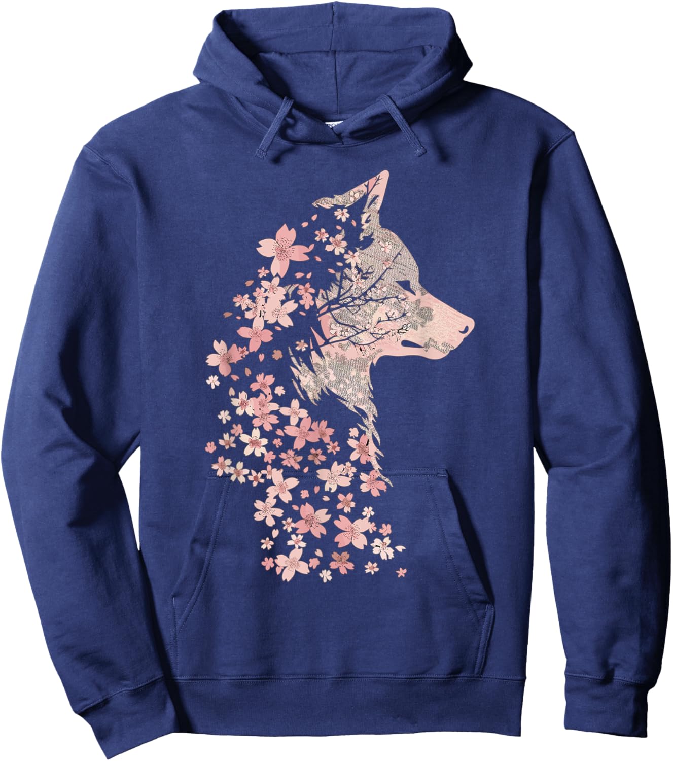 Wolf Lover Cherry Blossom Wolves Animal Wildlife Hoodie - Hoodie | Navy