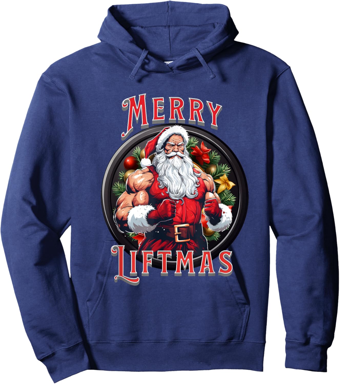 Swole Santa's Merry Liftmas, Buff Santa's Hoodie - Hoodie | Navy