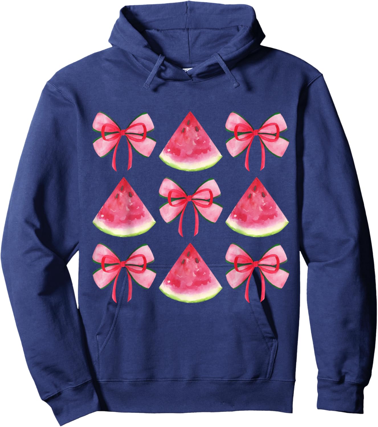 Watermelon Coquette Bow Girls Mom Women Summer Fruit Melon Hoodie - Hoodie | Navy