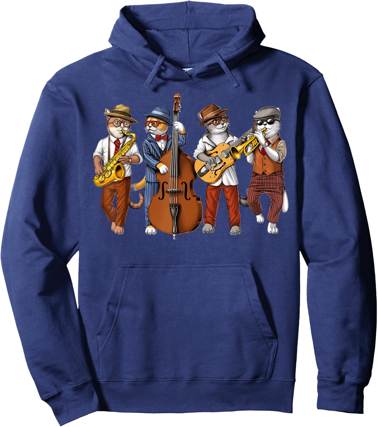 Cat Saxophone Player Jazz Musician Trumpet Double Bass Hoodie - Hoodie | Navy