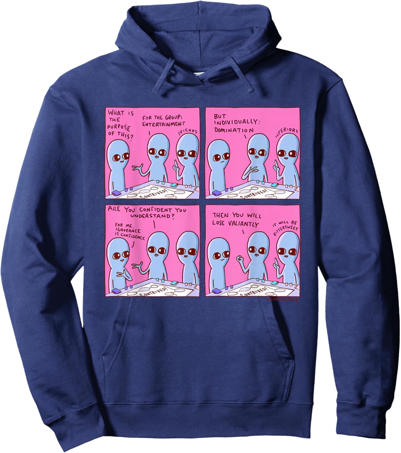 Threadless Nathan W. Pyle Strange Planet Confidence Graphic Hoodie - Hoodie | Navy
