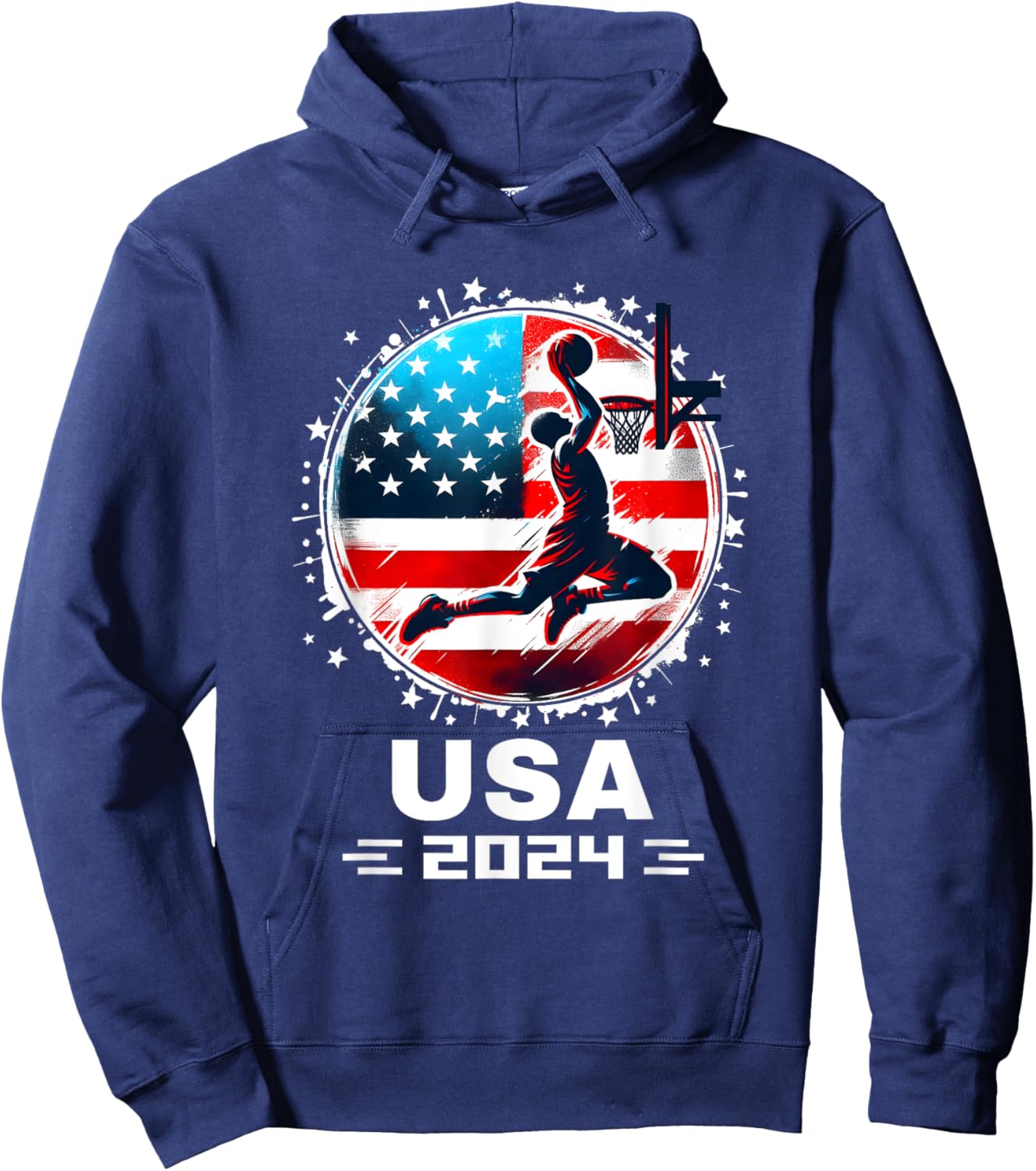 USA Team 2024 United States American Flag Basketball USA Hoodie - Hoodie | Navy