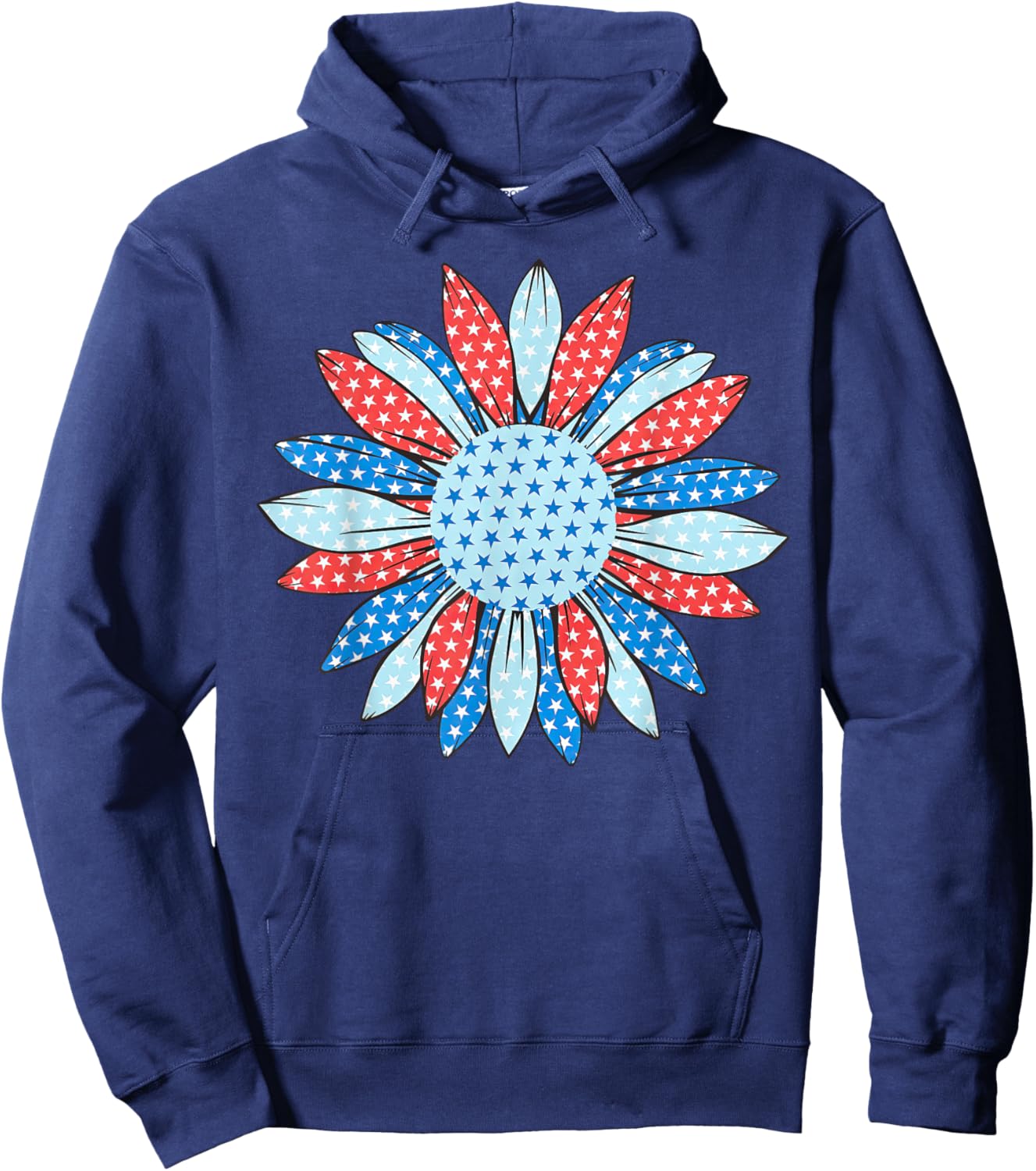 American Flag Sunflower 4th Of July Women Patriotic Hoodie - Hoodie | Navy