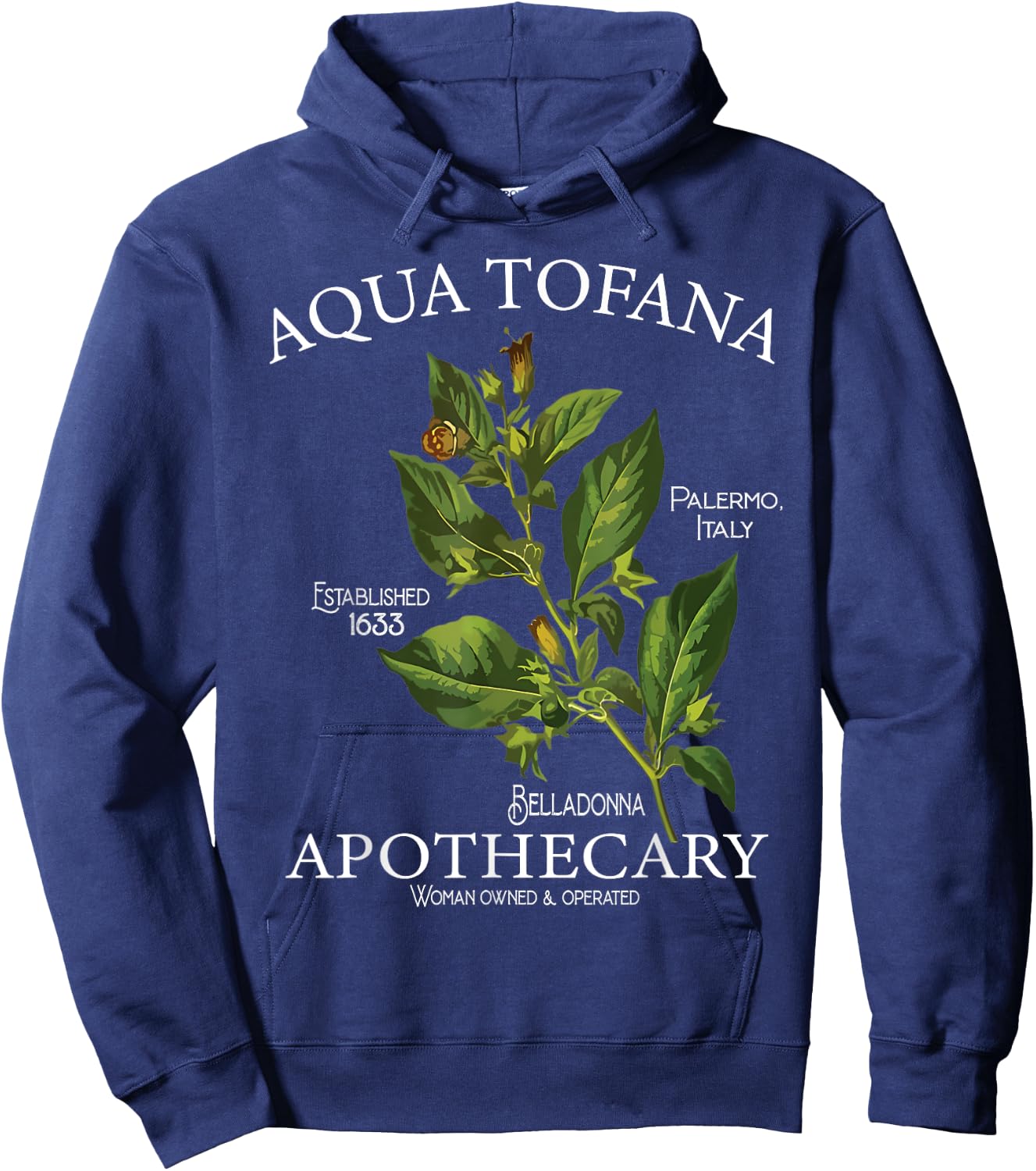 Funny Belladonna Feminist Aqua Tofana Apothecary Black Vintage Classic Floral Botany True Crime , -Adults, Short Sleeve, , Small Hoodie - Hoodie | Navy