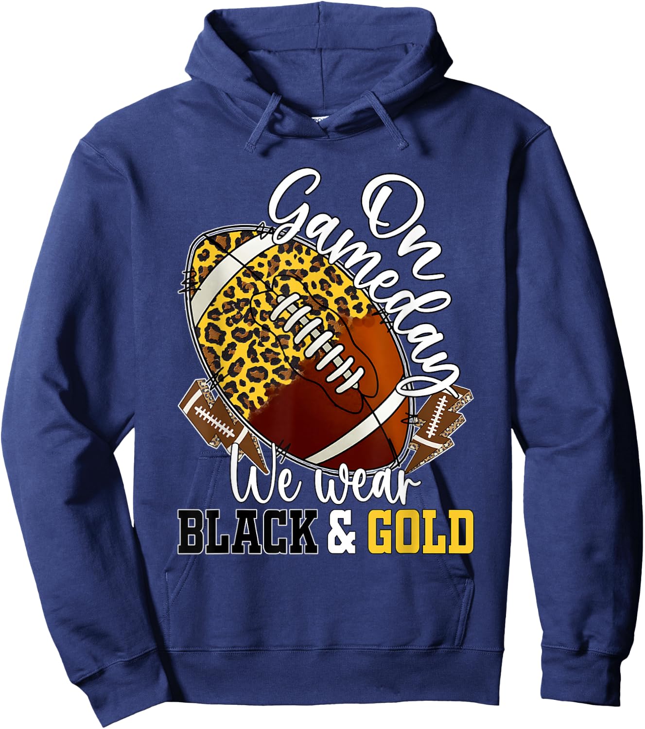 On Gameday Football We Wear Black And Gold School Spirit Hoodie - Hoodie | Navy