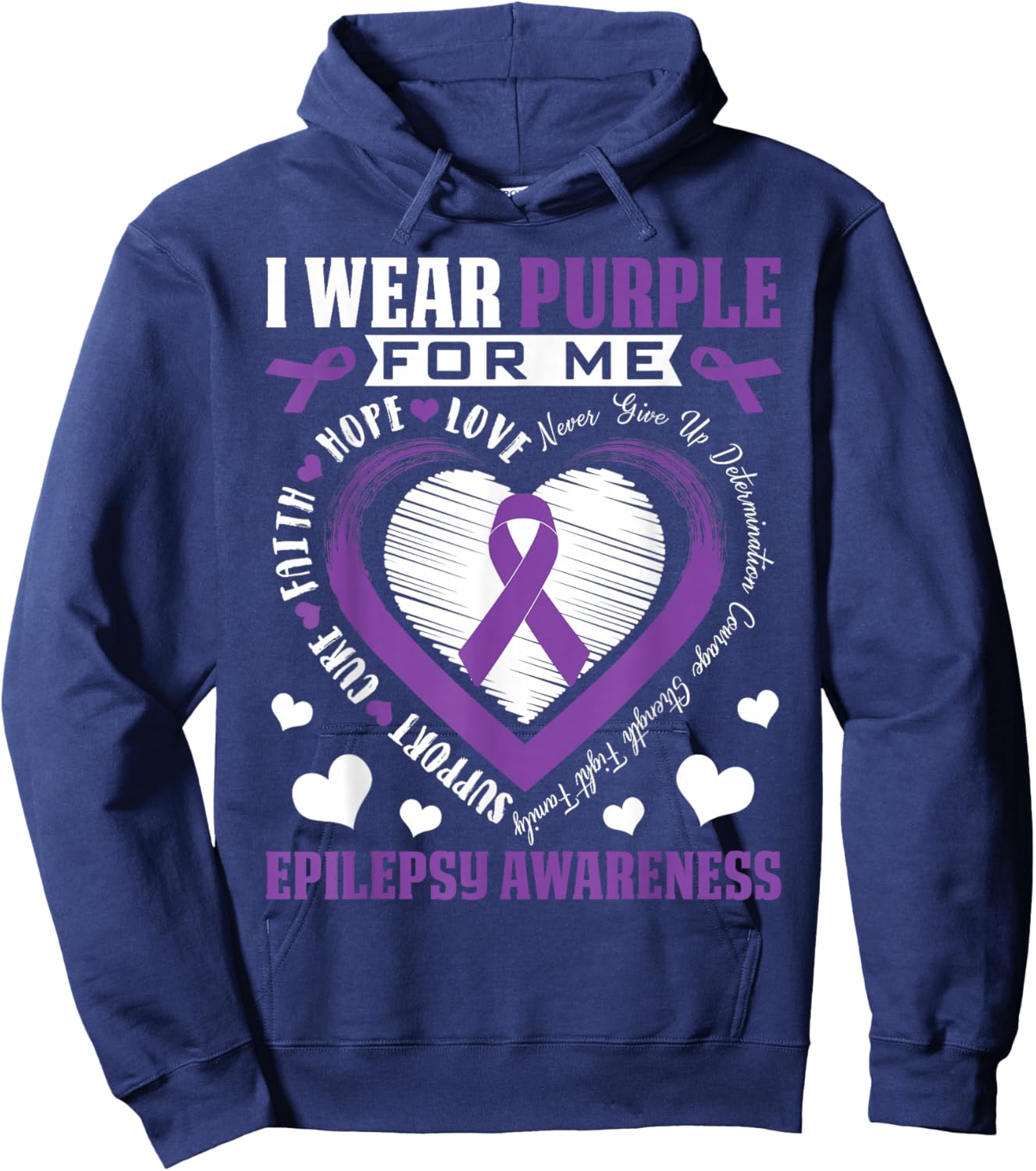 I Wear Purple for Me Epilepsy Awareness Month Heart Warrior Hoodie - Hoodie | Navy