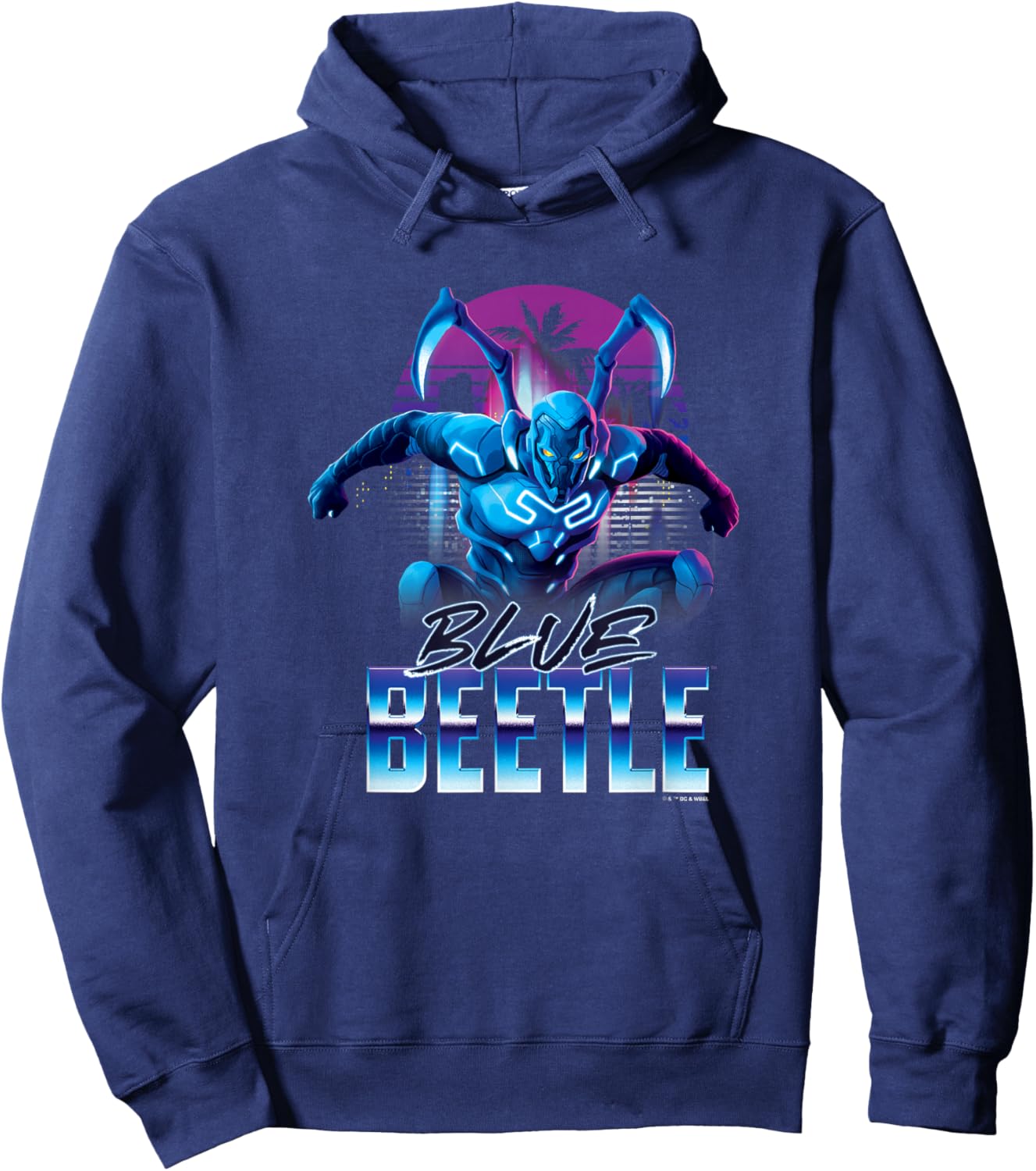 Blue Beetle Neon City Lights Super Hero Action Portrait Hoodie - Hoodie | Navy
