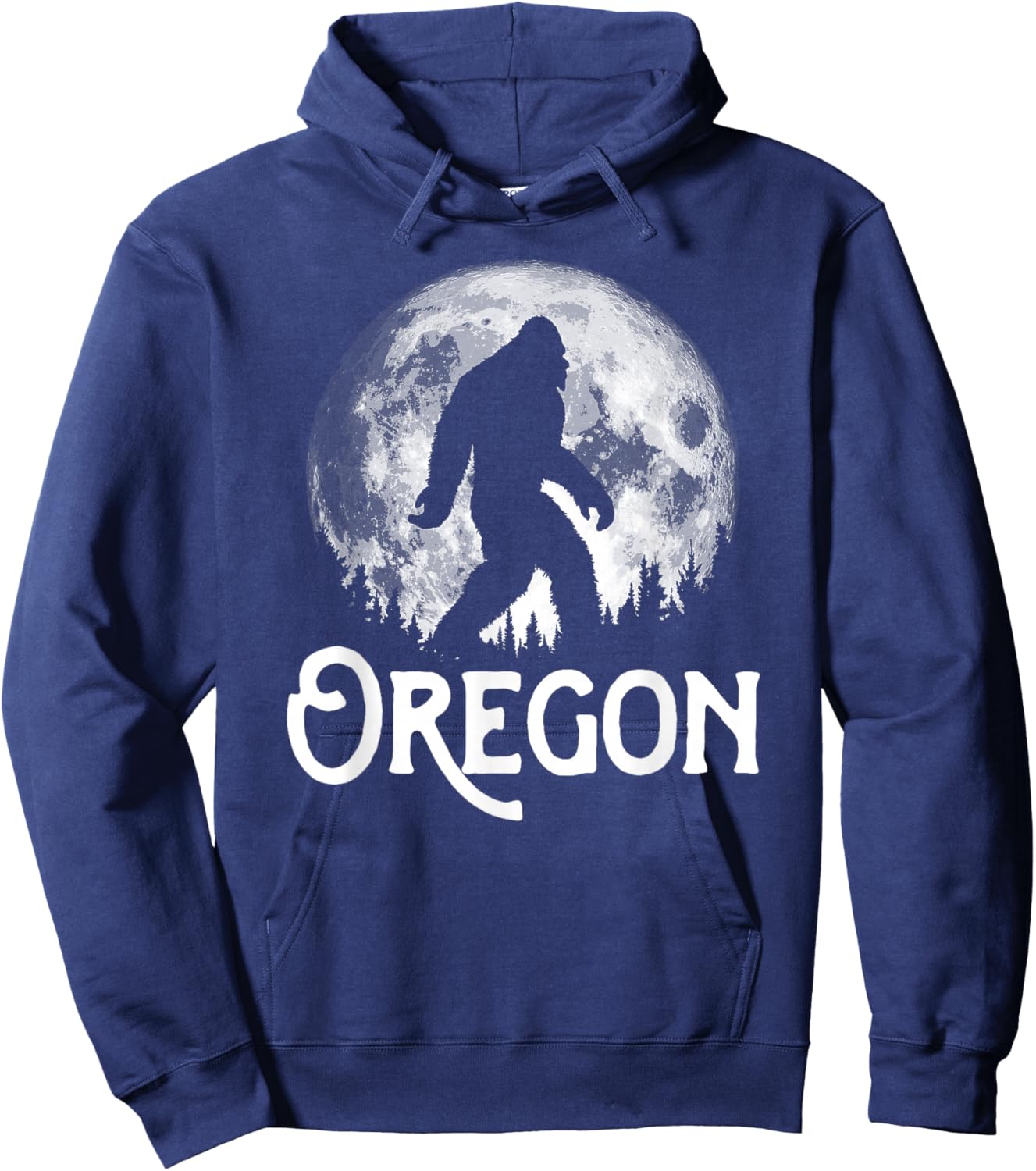 Oregon Bigfoot at Night! Cool Full Moon & Trees Sasquatch Hoodie - Hoodie | Navy
