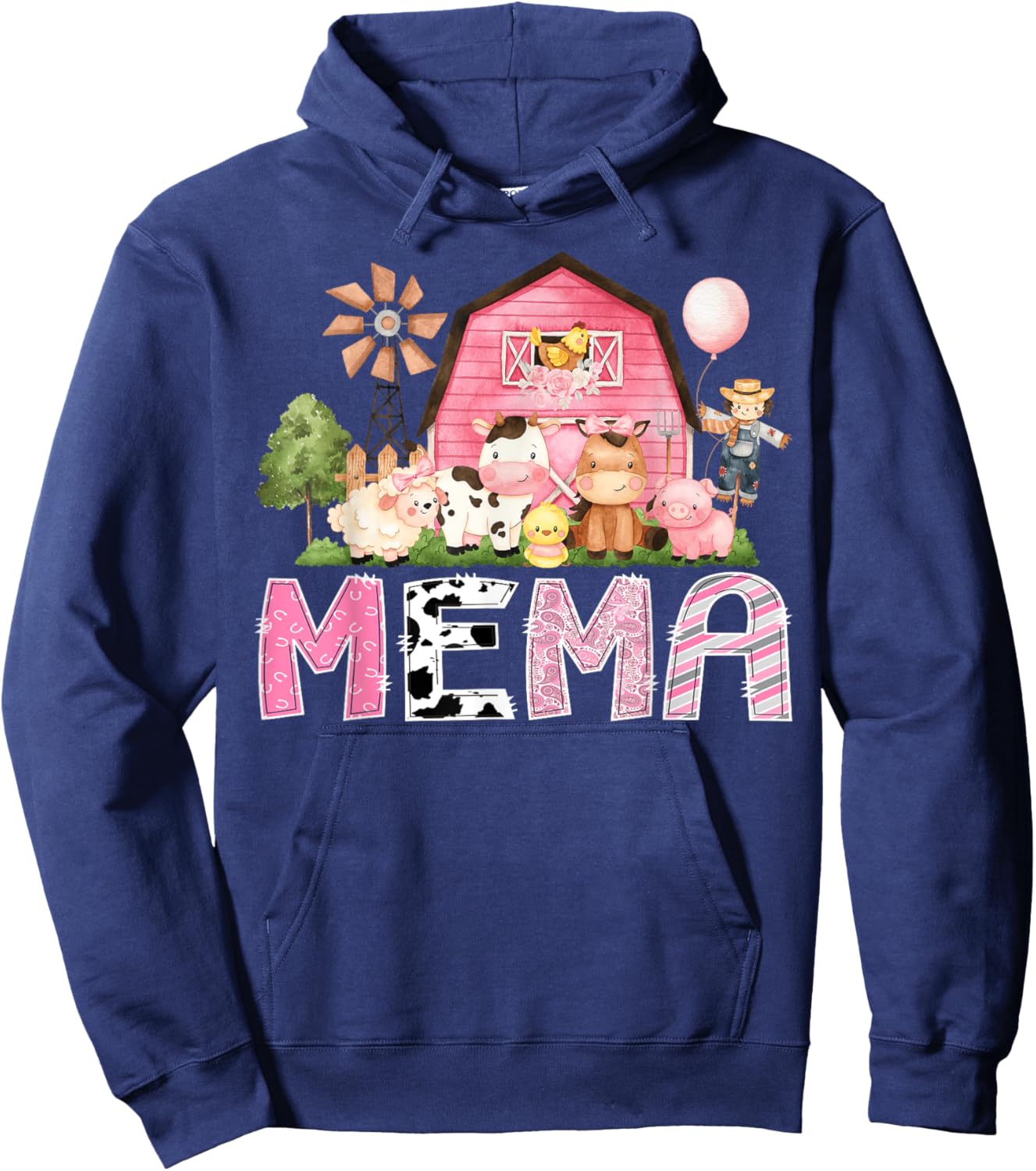 Mema Pink Farm Cow Birthday Girl Matching Family Hoodie - Hoodie | Navy