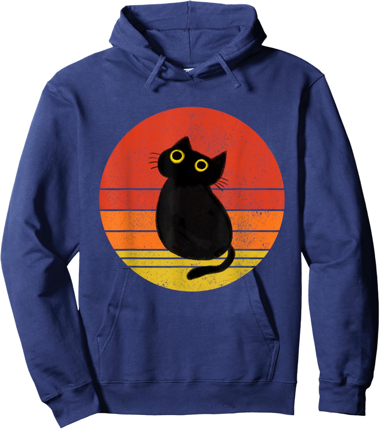 Cute Black Cat Vintage Sunset Cat Lover Cat Owner Hoodie - Hoodie | Navy