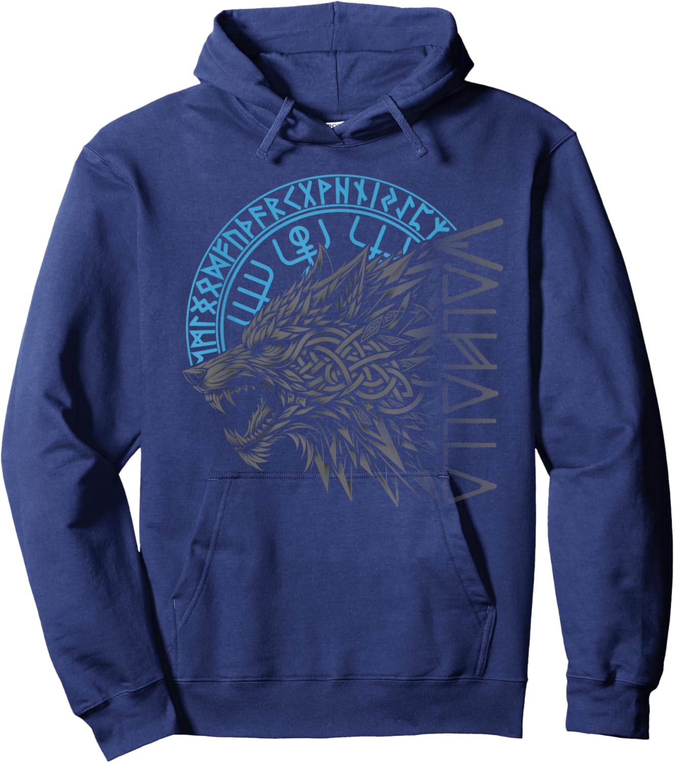 Walhalla Wolf Wolves Odins Runes Nordic Compass Viking Hoodie - Hoodie | Navy