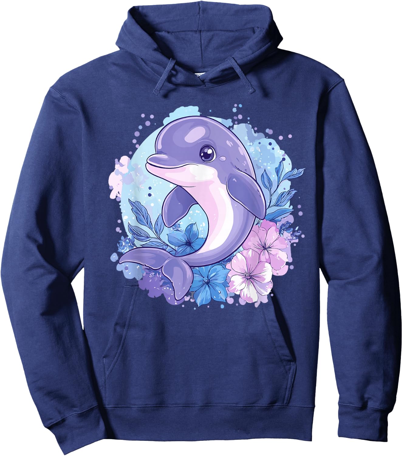 Adorable Dolphin Surrounded By Flowers Hoodie - Hoodie | Navy