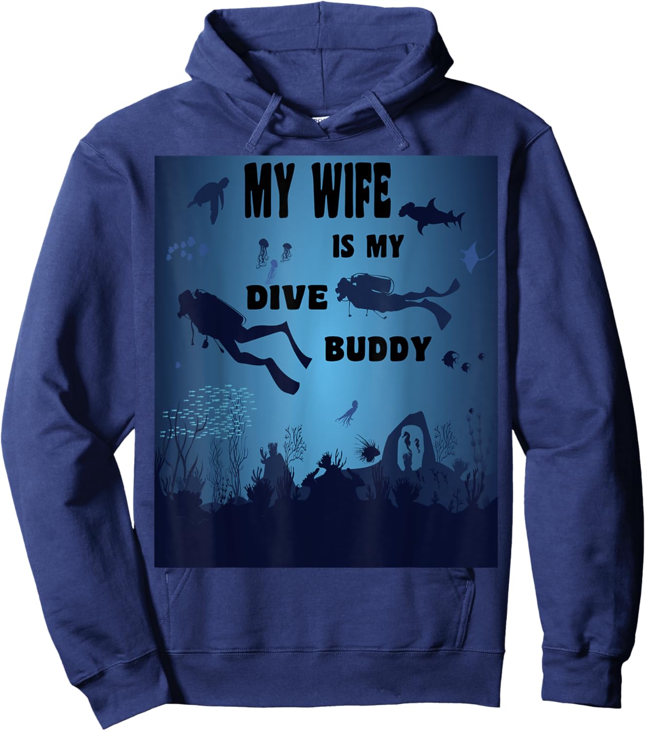 Scuba Diving Wife is my Buddy, Underwater Diver Mask Hoodie - Hoodie | Navy