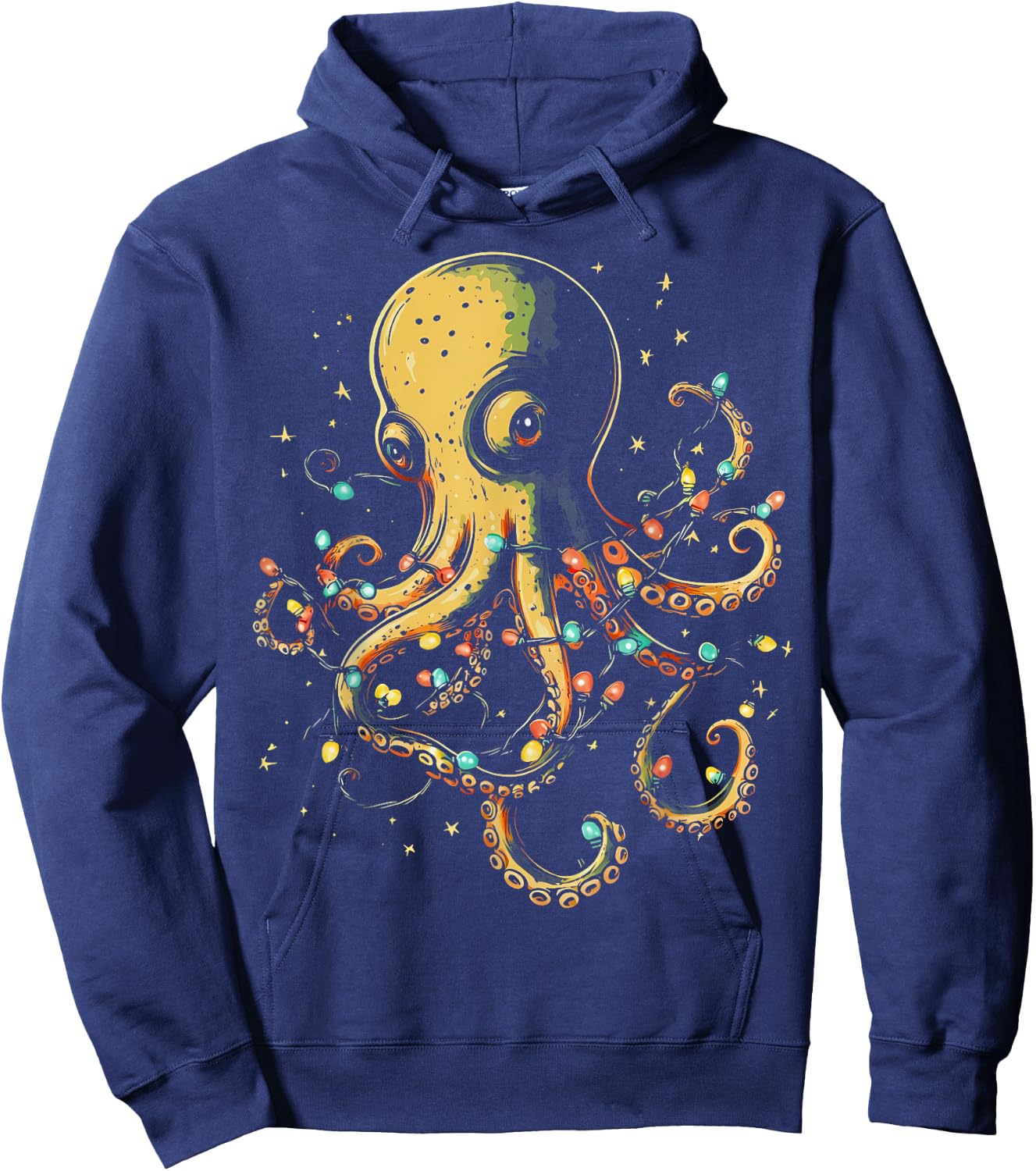 Christmas Lights Sea Octopus Marine Biology Ocean Animal Hoodie - Hoodie | Navy