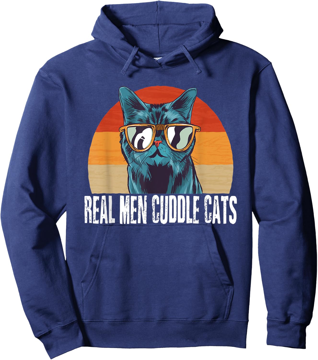 Real Men Cuddle Cats Cat Daddy Dad Vintage Retro Hoodie - Hoodie | Navy