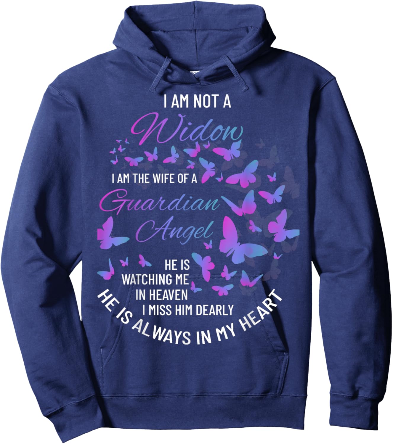Widow Shirt, Grief to Husband, Husband is My Guardian Angel Hoodie - Hoodie | Navy